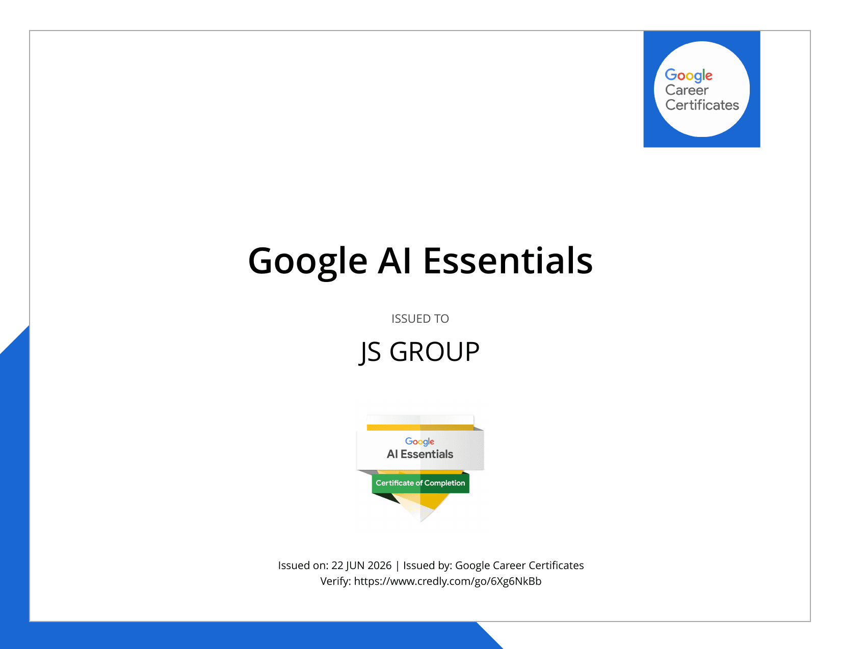 Certification Google — Google AI Essentials