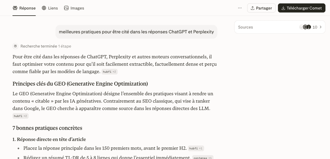 Réponse Perplexity sur le GEO (Generative Engine Optimization)
