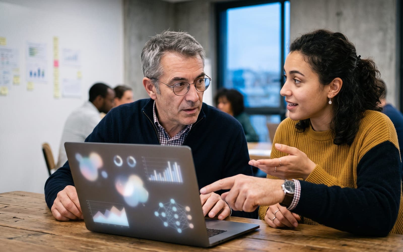 Deux apprenants travaillent ensemble sur un exercice d'intelligence artificielle